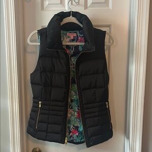 Lilly Pulitzer Black Quilted Vest with Floral Accent Lining